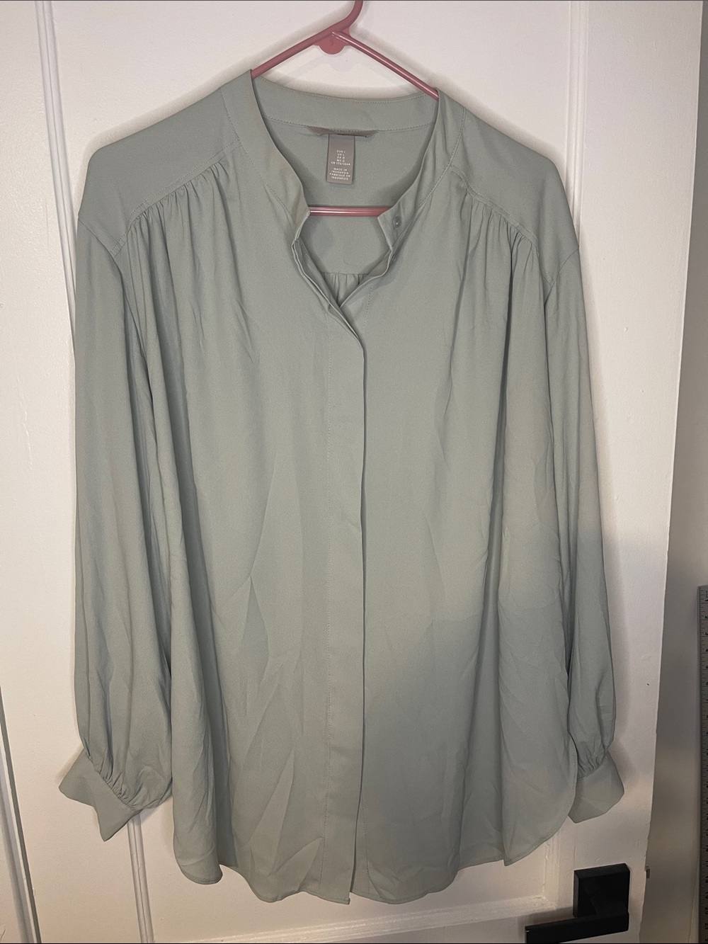 H&M Light Green Relaxed Button-Front Blouse